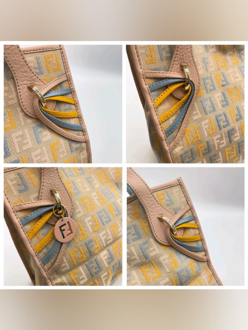 SALE! Fendi Zucchino Multicolor FF Canvas/Pink Charm Tote W/DB - Picture 8 of 14